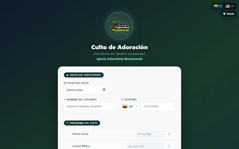 Captura de la app Culto de Adoración IASD Monteverde